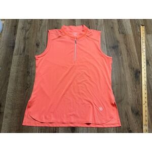 Tribal Sport Tank Top Womens Medium Coral Orange Quarter Zip Sleeveless Athletic